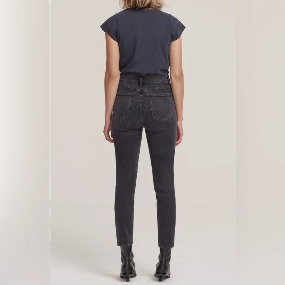 Agolde Nico High Waisted Cassette Distressed Button Fly Black Jeans Size 27 - Picture 5 of 9